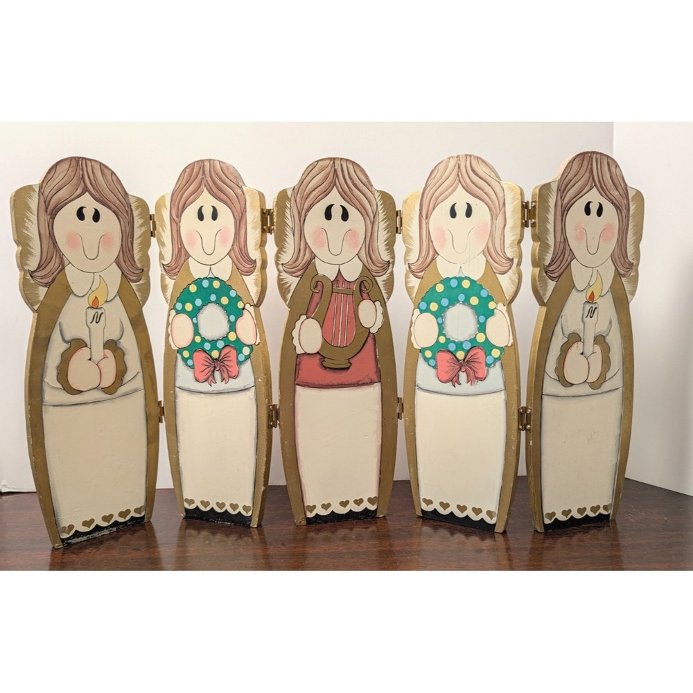Vintage 1995 ABC Distributing Wooden Christmas Angel Folding Screen